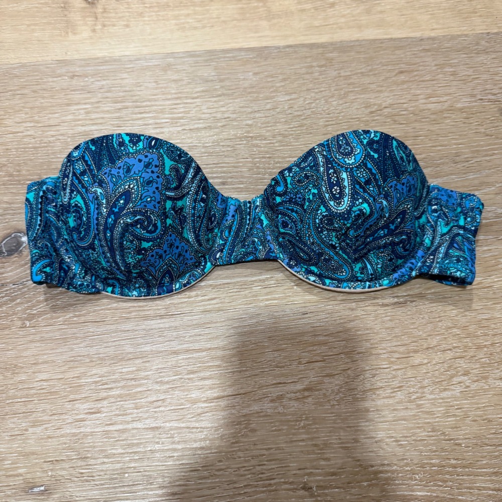 J.Crew Blue Paisley Underwire Bandeau Bikini Swim Top 32C
